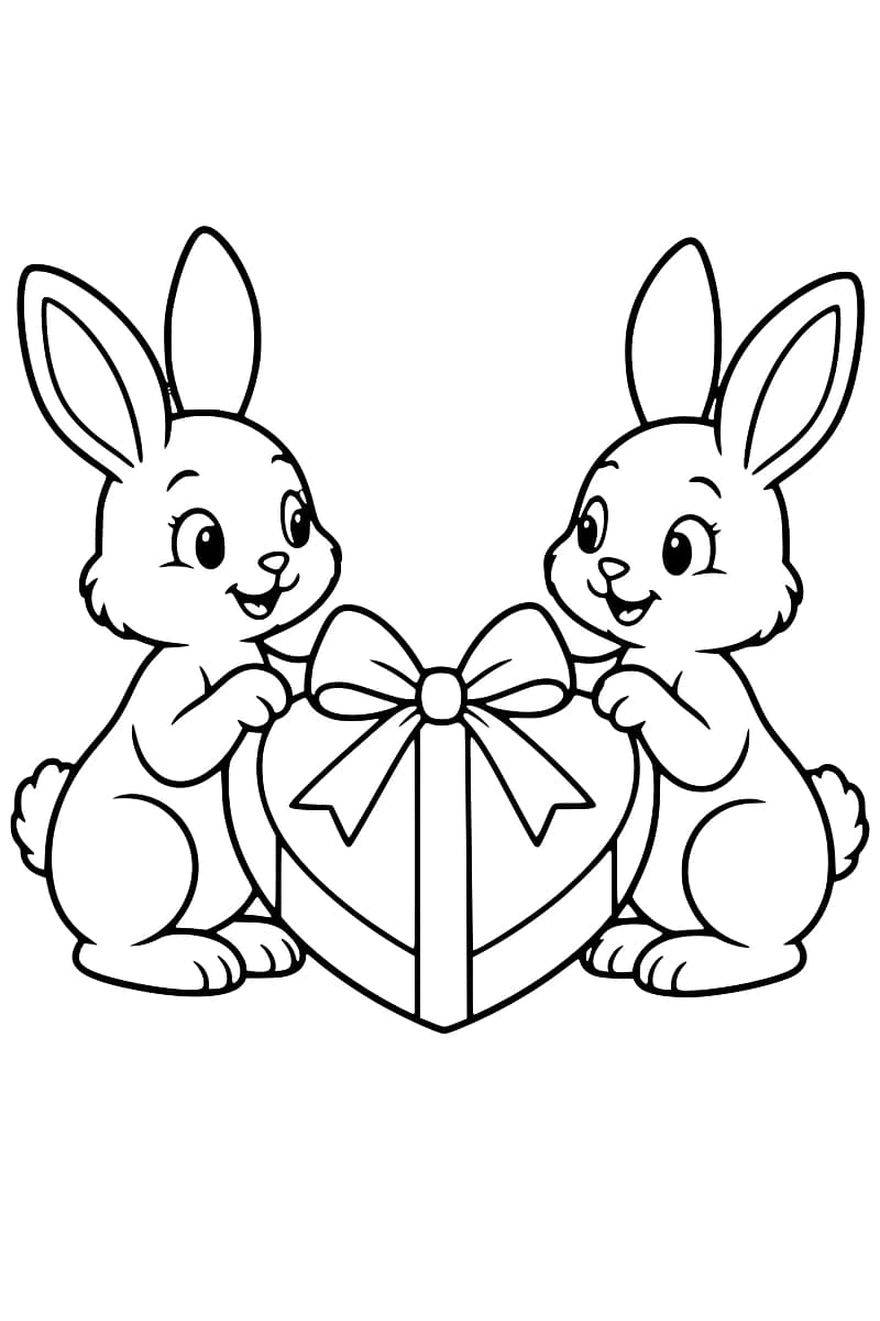 Deux lapins et un cadeau en cœur