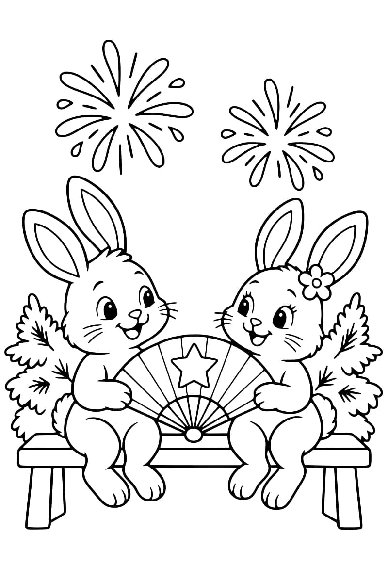 Deux lapins sous les feux d’artifice