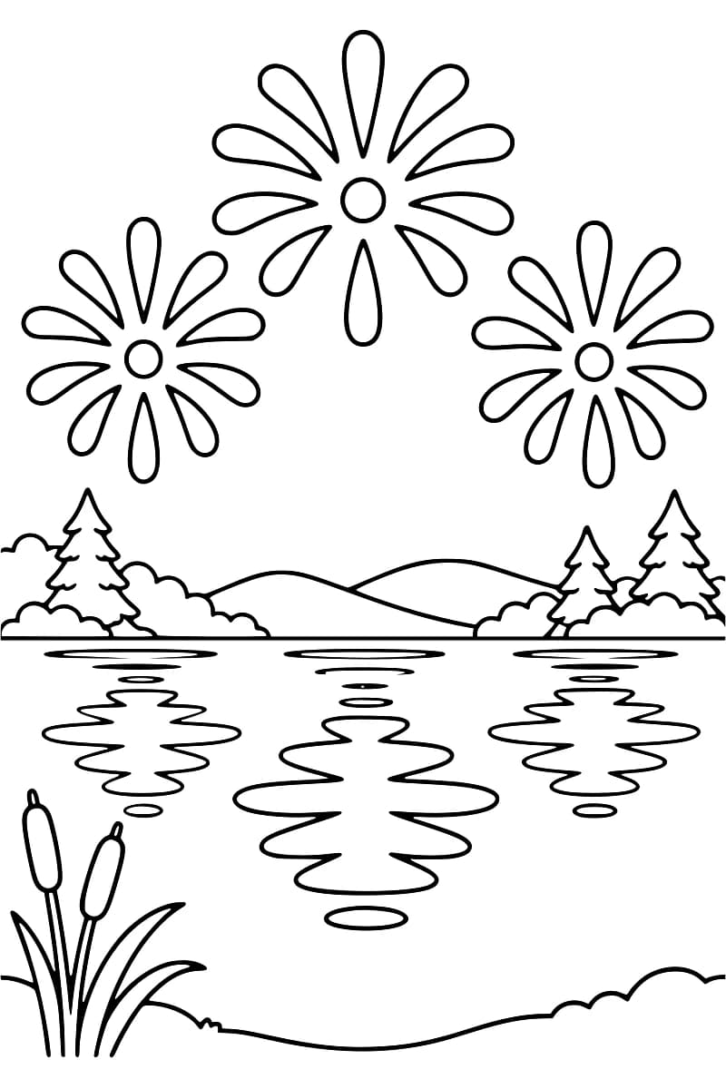 Feux d’artifice au-dessus d’un étang