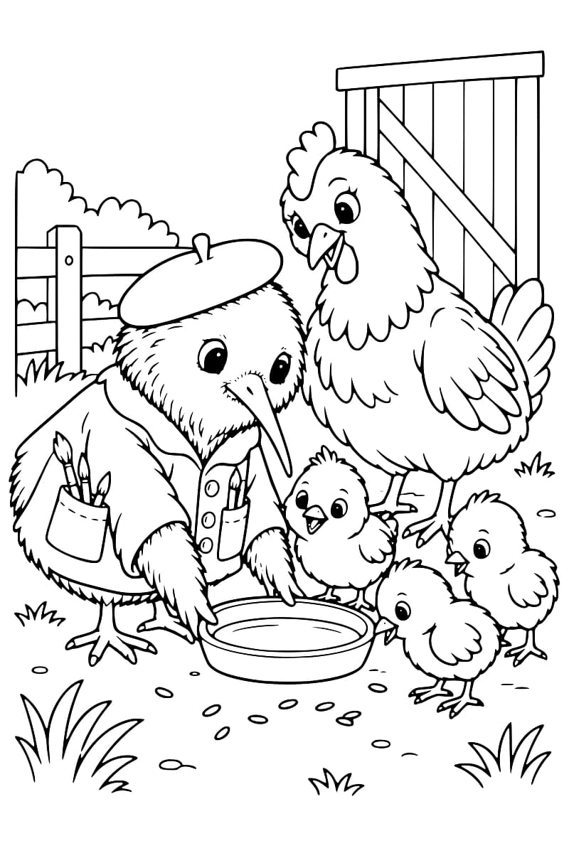 Koloriwi donne à boire aux poussins