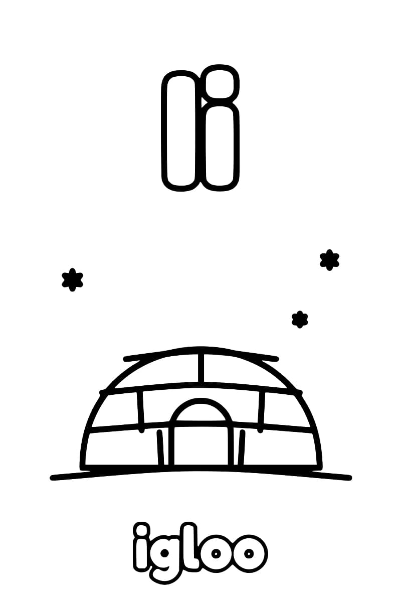 Dessin en noir et blanc présentant I majuscule et i minuscule en haut de page, suivis d’un igloo en dessous.