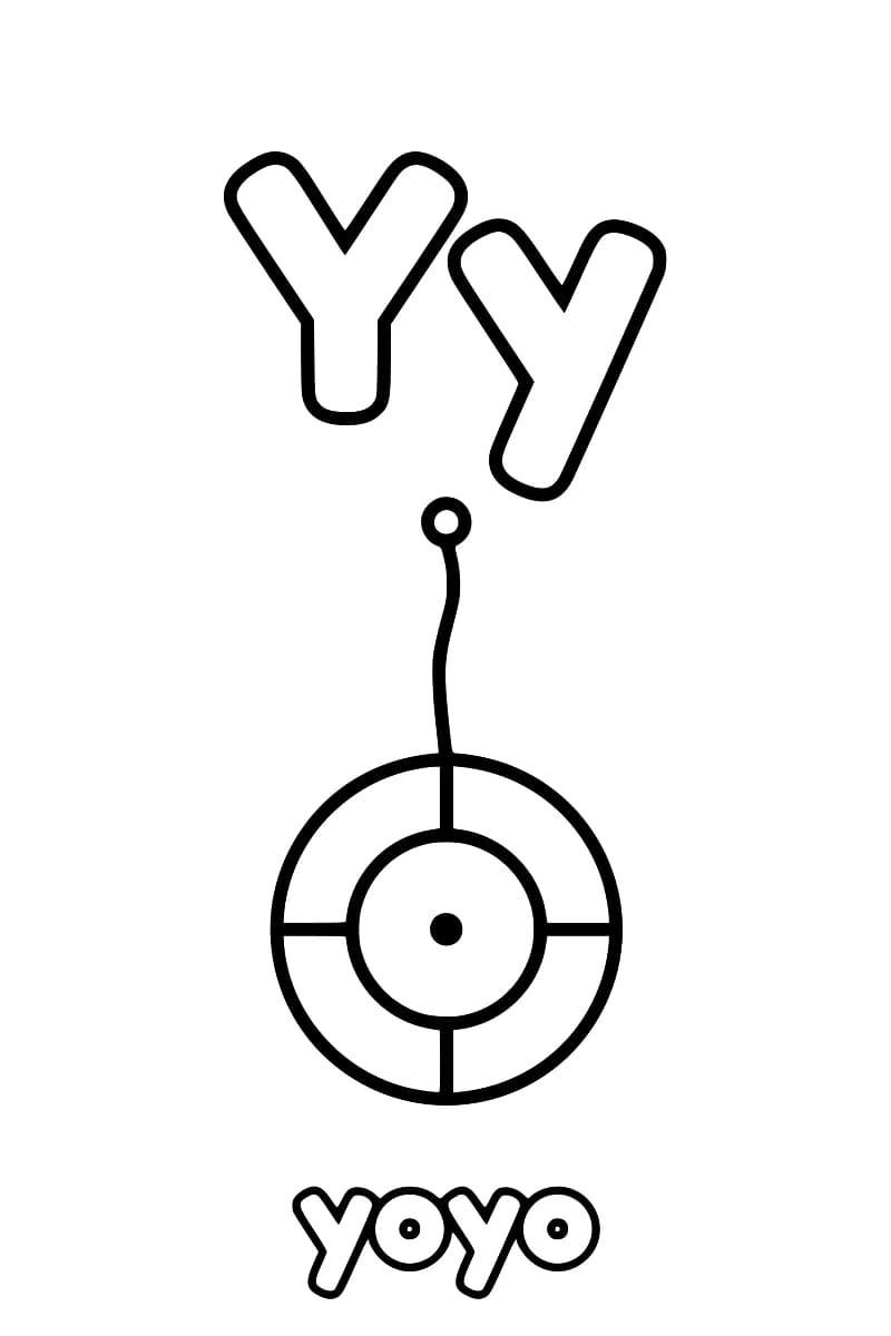 Dessin en noir et blanc où Y majuscule et y minuscule précèdent, de haut en bas, un yoyo.