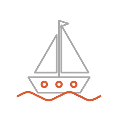 Étape 5 : Dessine des petits ronds dans la coque pour les fenêtres, puis des traits courbes sous le bateau pour les vagues.