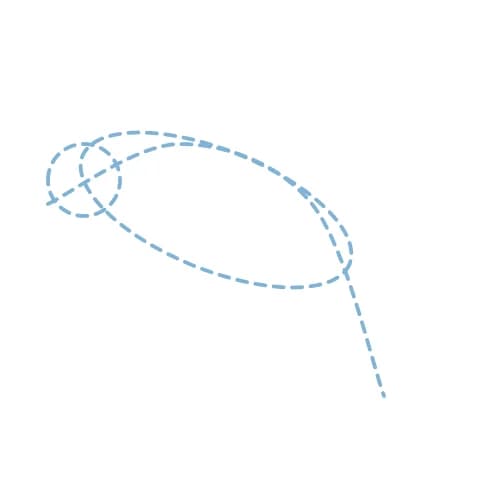 Étape 1 : Trace légèrement une courbe pour le saut, un ovale pour le corps et un cercle plus petit pour la tête, à une extrémité.