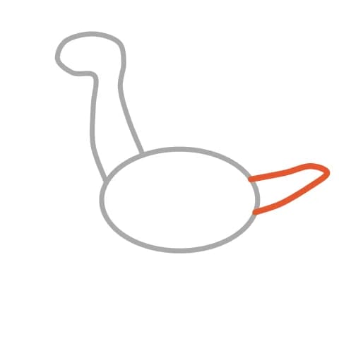 Étape 3 : De l’autre côté du corps, à gauche, trace une longue queue avec deux courbes qui se rejoignent en pointe.