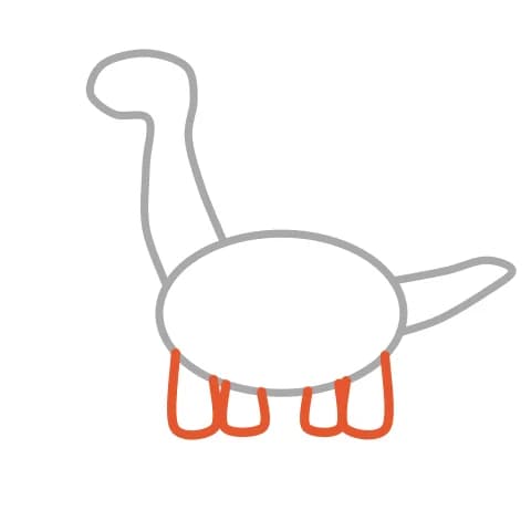 Étape 4 : Sous le corps, dessine quatre pattes courtes avec des traits presque droits et des bouts arrondis.