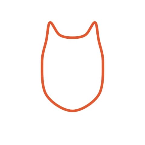 Étape 1 : Dessine un grand ovale en forme d’œuf au milieu de la feuille, avec deux petites pointes en triangle tout en haut.