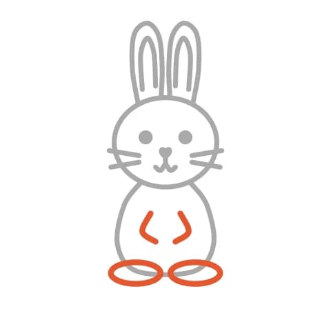 Étape 6 : En bas du corps, dessine deux grands ovales pour les pieds et, au milieu du corps, deux petits ovales pour les pattes avant.