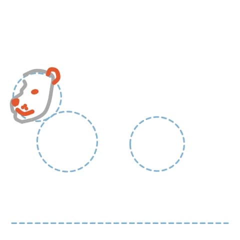 Étape 3 : Ajoute une oreille ronde, un petit ovale pour l’œil, le nez, une courbe pour la bouche et des points pour les moustaches.