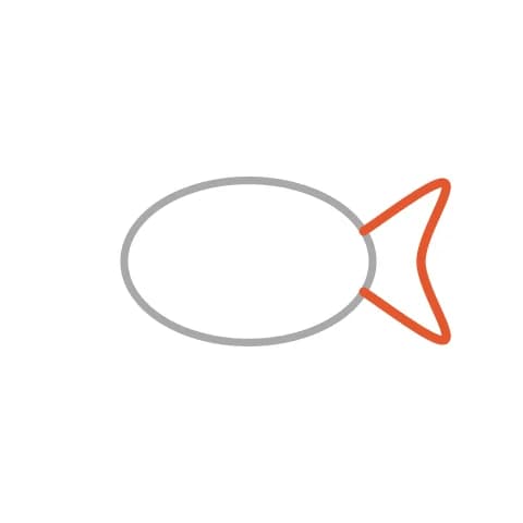 Étape 2 : À droite de l’ovale, dessine une petite queue comme un nœud : deux triangles qui se touchent par une pointe.