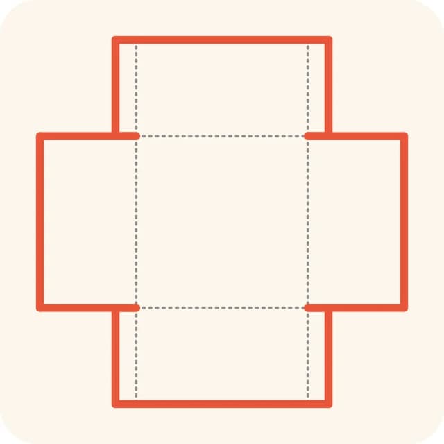 Diagramme : le gabarit de la boîte à trésors à plat, les lignes de découpe mises en valeur.