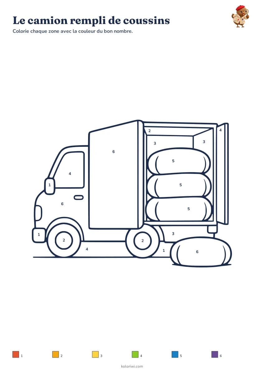 Le camion rempli de coussins — aperçu de la fiche à imprimer