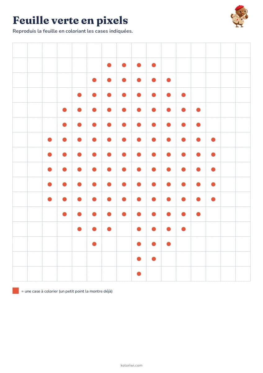 Feuille verte en pixels — aperçu de la fiche à imprimer