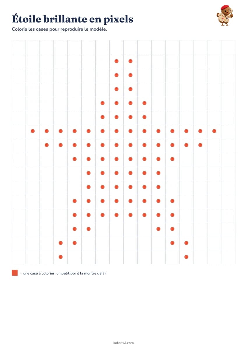 Étoile brillante en pixels — aperçu de la fiche à imprimer