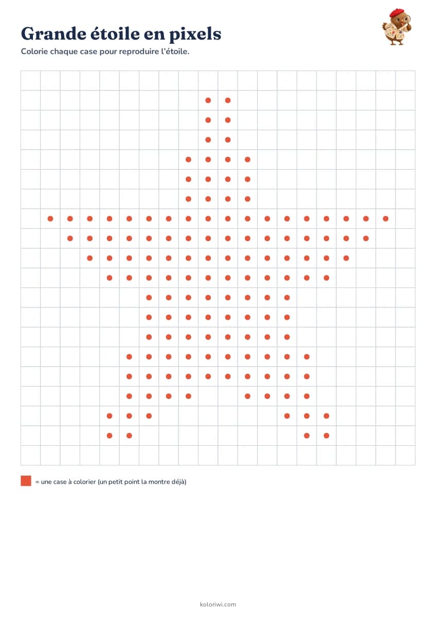Grande étoile en pixels — aperçu de la fiche à imprimer
