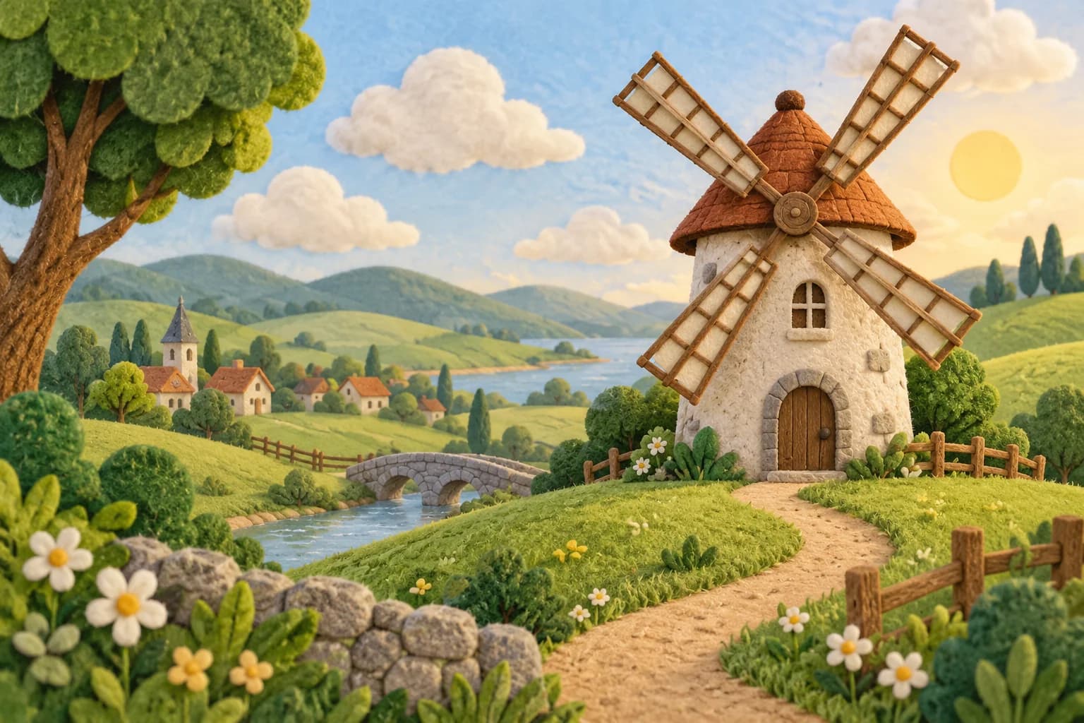 Moulin à vent à quatre ailes dans un paysage champêtre