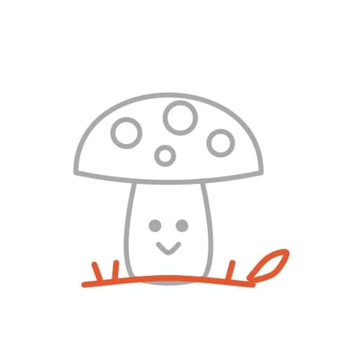 Étape 5 : Ajoute des traits d’herbe en bas du pied et un petit ovale pointu à côté pour la feuille.