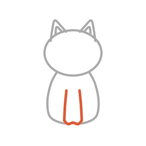 Étape 4 : Dessine deux pattes avant avec des traits qui descendent sur le corps, puis termine chacune par un bout rond.