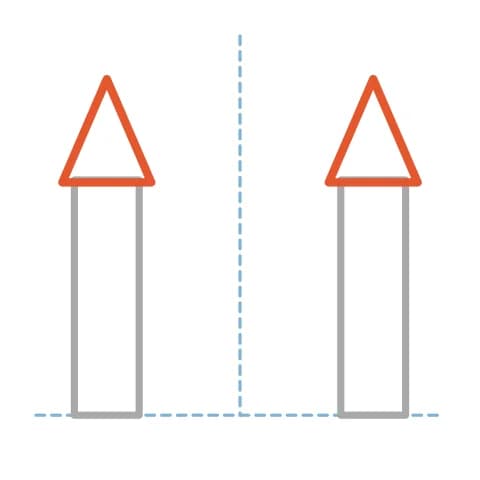 Étape 3 : Ajoute un toit en triangle pointu au sommet de chaque tour, un peu plus large que son rectangle.