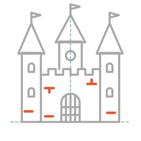 Étape 9 : Répartis quelques petits rectangles sur les murs pour suggérer des briques, en laissant de grands espaces vides.