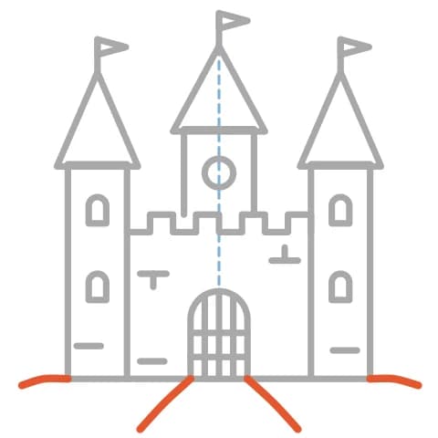 Étape 10 : Depuis la porte, trace deux courbes qui s'écartent vers le bas pour le chemin, puis des courbes douces autour pour les collines herbeuses.