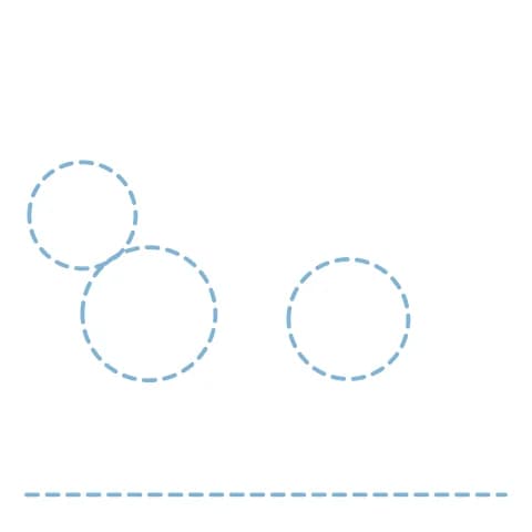 Étape 1 : Trace légèrement un rond pour la tête, un grand rond pour le poitrail, un rond pour les hanches et un trait horizontal pour le sol.