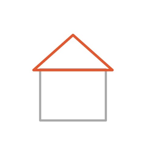 Étape 2 : Pose un grand triangle sur le carré pour faire le toit.