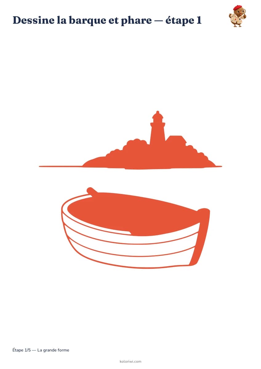 Dessine la barque et phare — aperçu des étapes de dessin