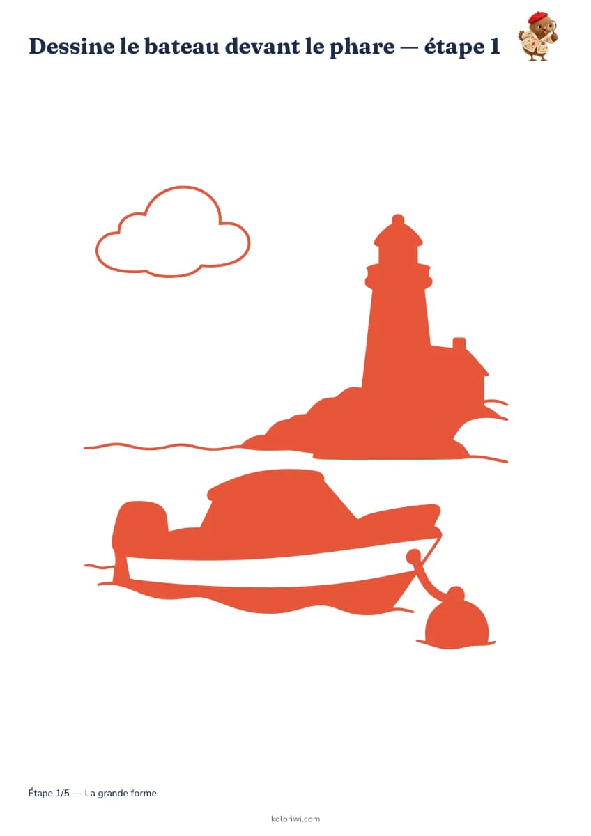 Dessine le bateau devant le phare — aperçu des étapes de dessin