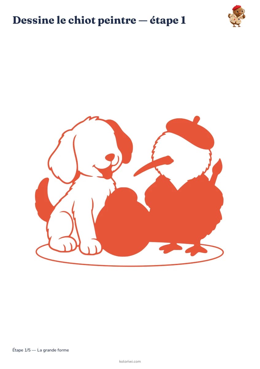 Dessine le chiot peintre — aperçu des étapes de dessin