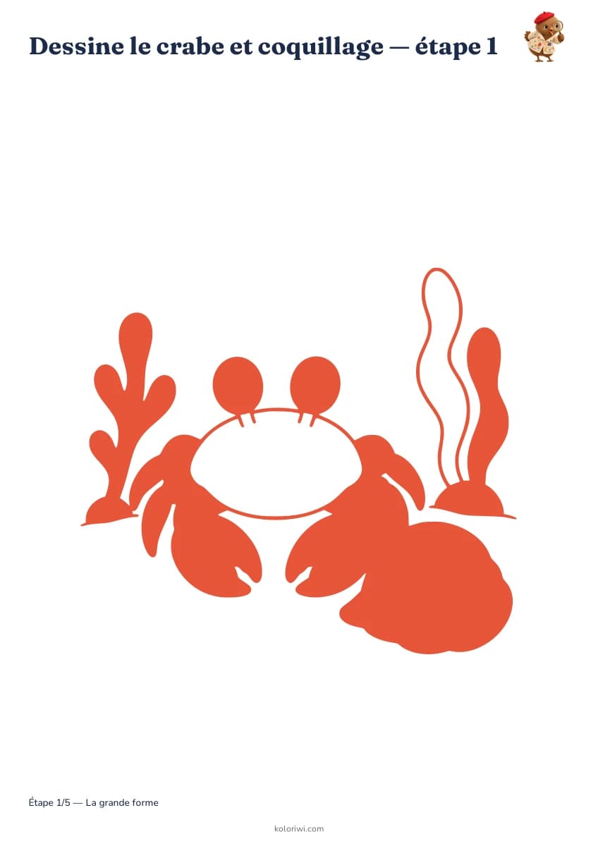 Dessine le crabe et coquillage — aperçu des étapes de dessin