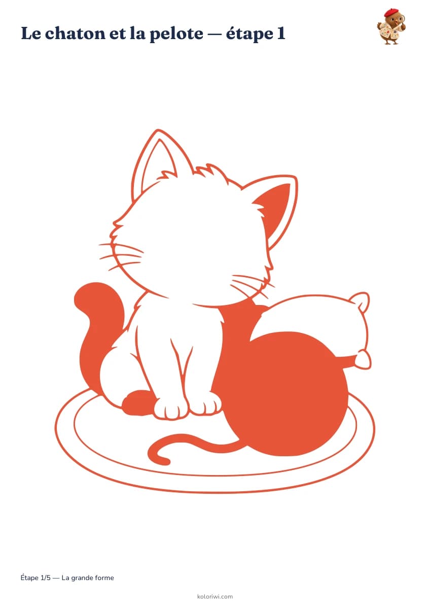Le chaton et la pelote — aperçu des étapes de dessin