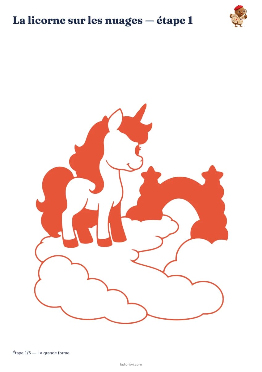 La licorne sur les nuages — aperçu des étapes de dessin