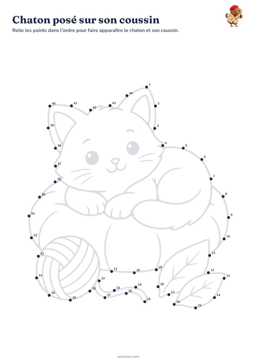 Chaton posé sur son coussin — aperçu de la fiche à imprimer