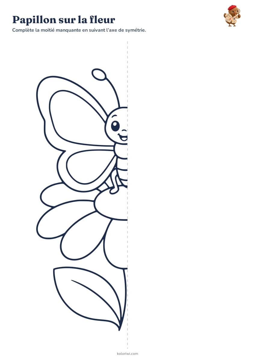 Papillon sur la fleur — aperçu de la fiche à imprimer