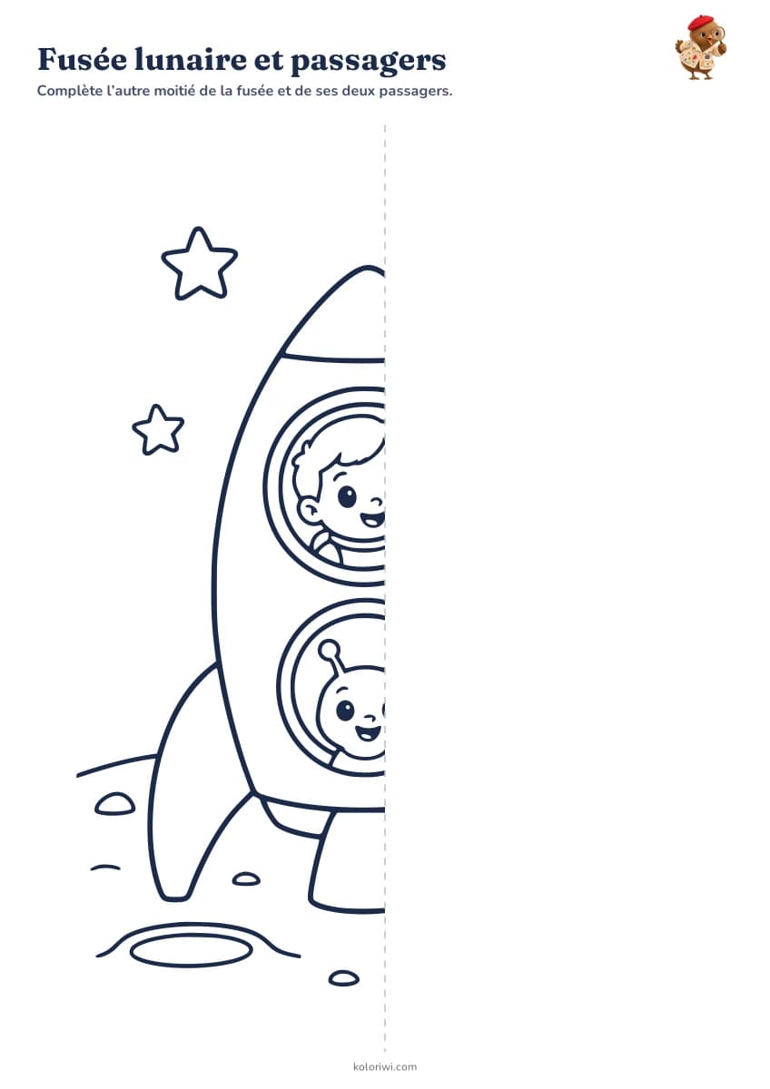 Fusée lunaire et passagers — aperçu de la fiche à imprimer