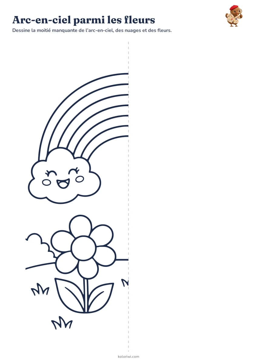 Arc-en-ciel parmi les fleurs — aperçu de la fiche à imprimer