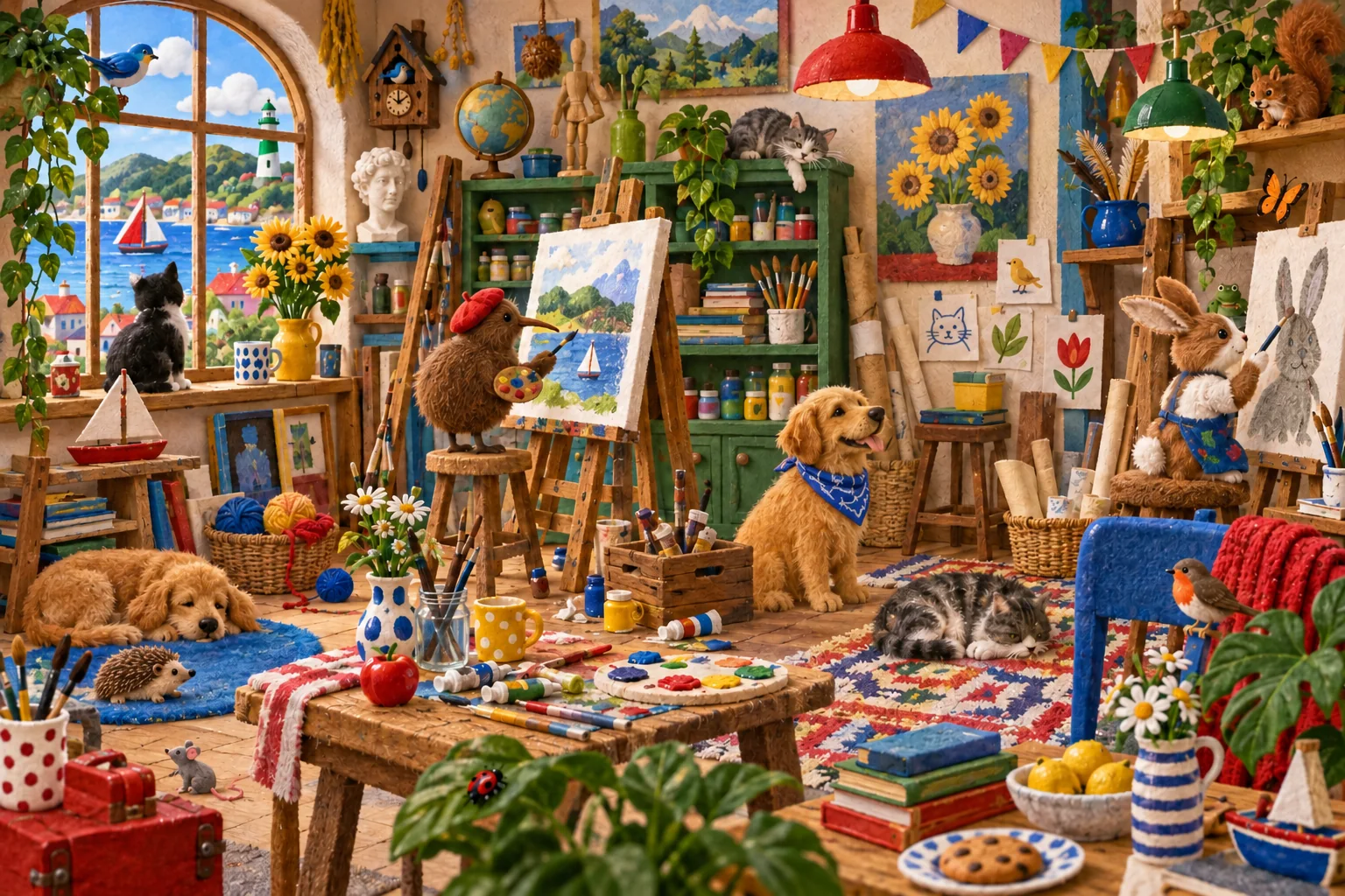 Observe les tableaux, les animaux et le goûter pour retrouver les détails cachés dans cet atelier plein de couleurs. (version modifiée)