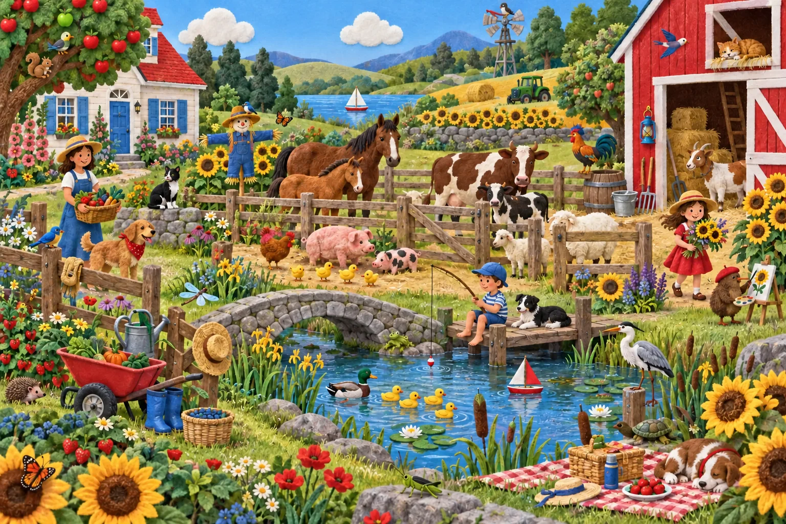 Regarde attentivement la ferme, ses animaux, son tracteur et son bateau pour retrouver chaque détail qui a changé. (version modifiée)