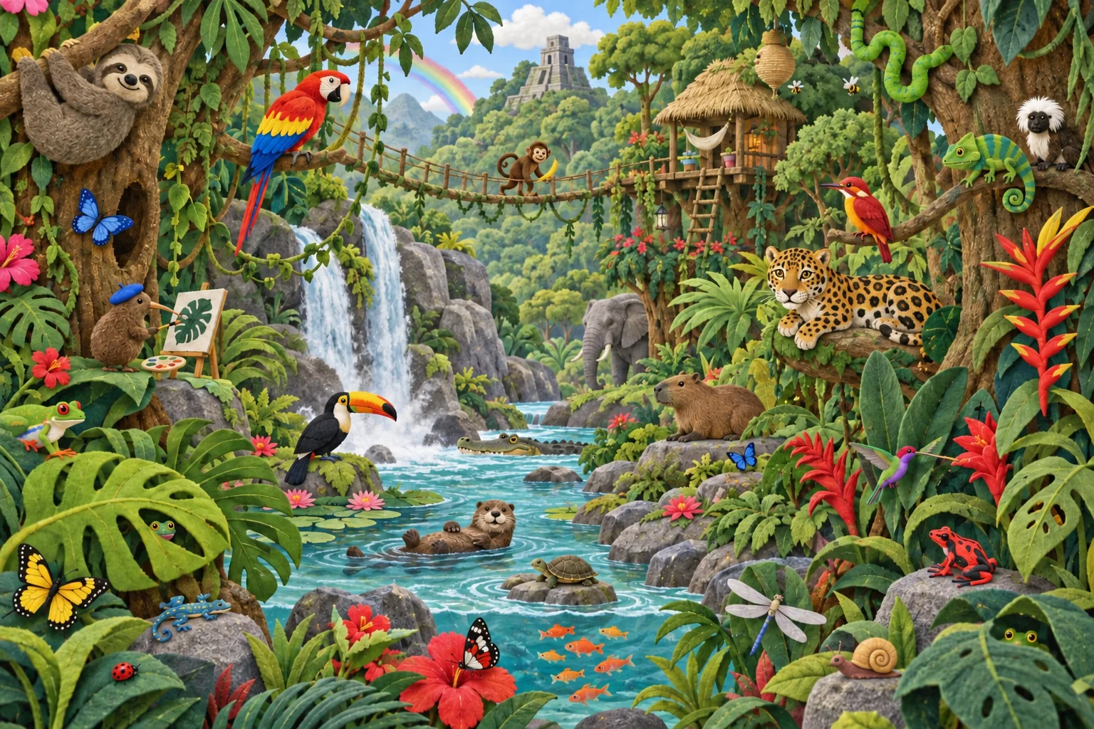 Parcours cette jungle pleine de fleurs, d’oiseaux et d’animaux pour dénicher les détails qui ne sont pas pareils. (version modifiée)