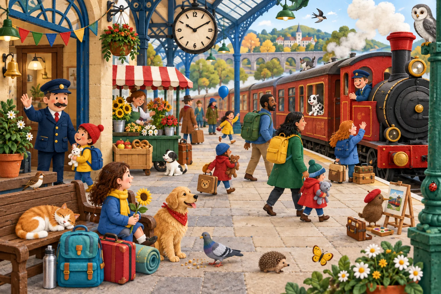 Observe le ballon, le fanion, l’ourson et les animaux pour repérer les changements dans cette gare animée. (version modifiée)
