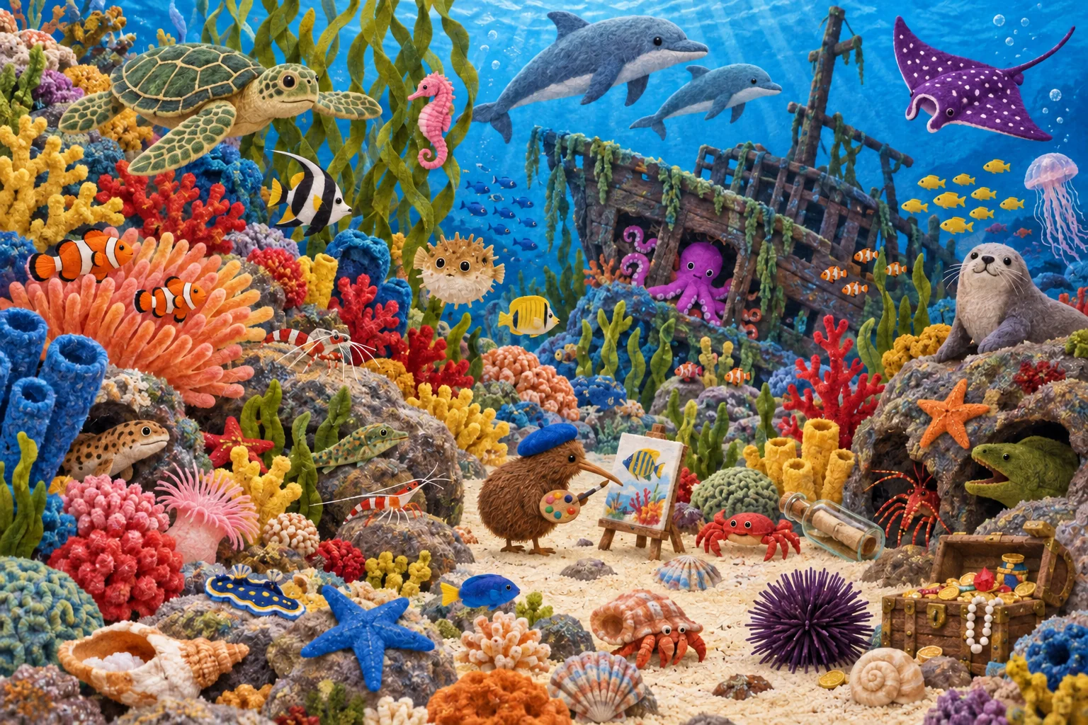 Plonge parmi les poissons, la pieuvre, l’hippocampe et l’étoile de mer pour trouver les détails cachés du récif. (version modifiée)